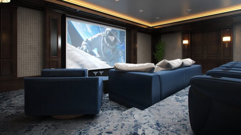 Оформление потолков с подсветкой в кинотеатре