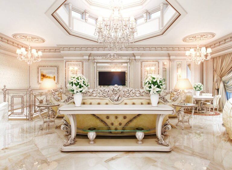 Дорогой дизайн гостиной с роскошной мебелью