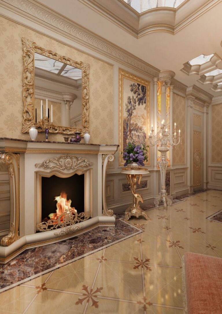 Круглый столик для ваз в интерьере классической гостиной