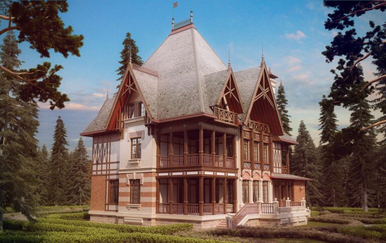 Две крытые террасы из натурального дерева на правом фасаде