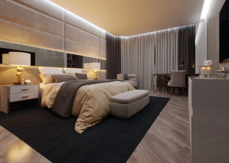 Серо-белая цветовая гамма в дизайне спальни