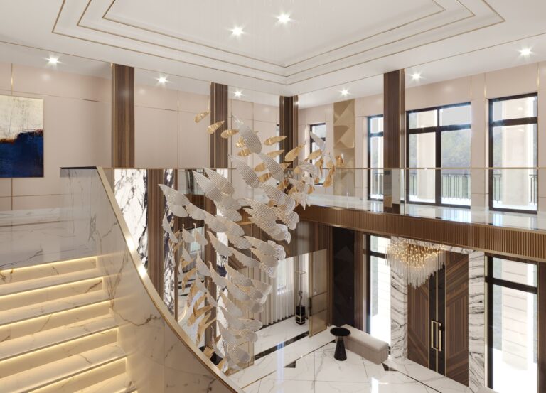 Дизайн дома с подсвеченной лестницей