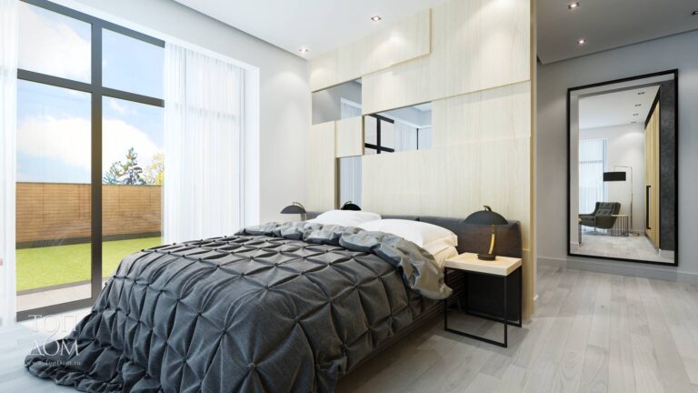 Фото интерьера спальни с панорамными окнами