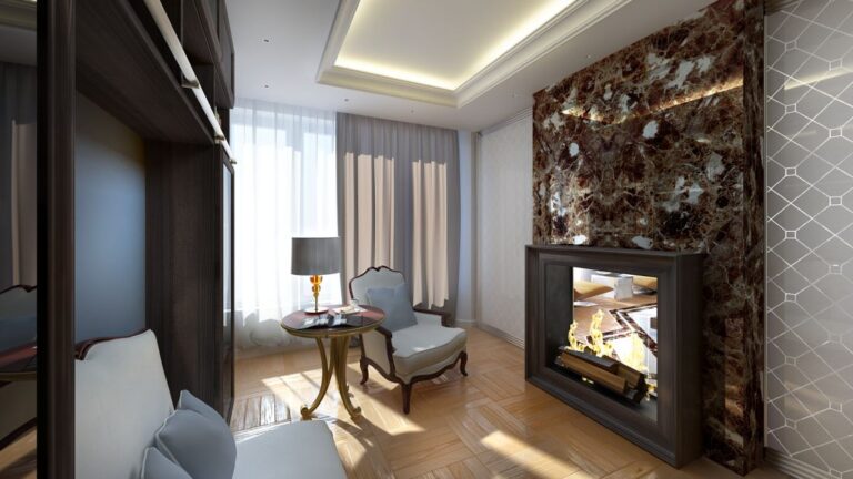 Декоративный камин в дизайне библиотеки