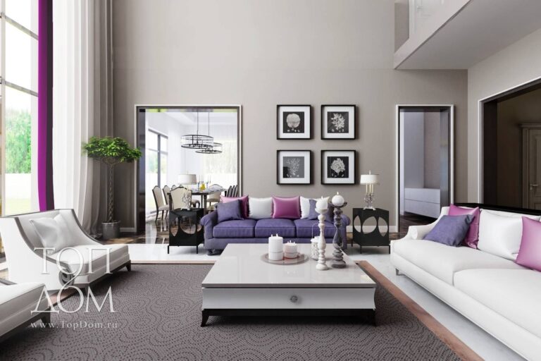 Фото интерьера гостиной с белой мебелью