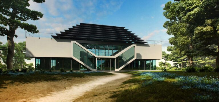 Застекленный второй этаж и балкон на внутреннем фасаде