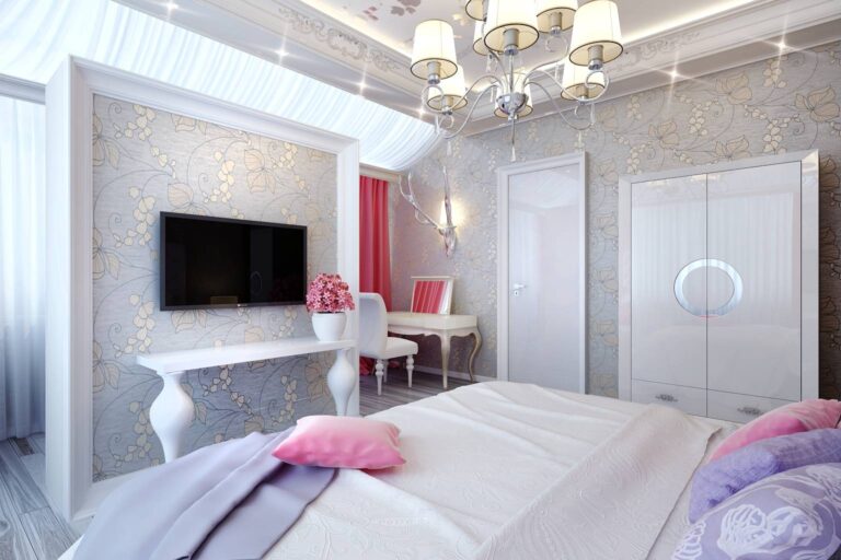 Цветочный рисунок на стенах в дизайне спальни