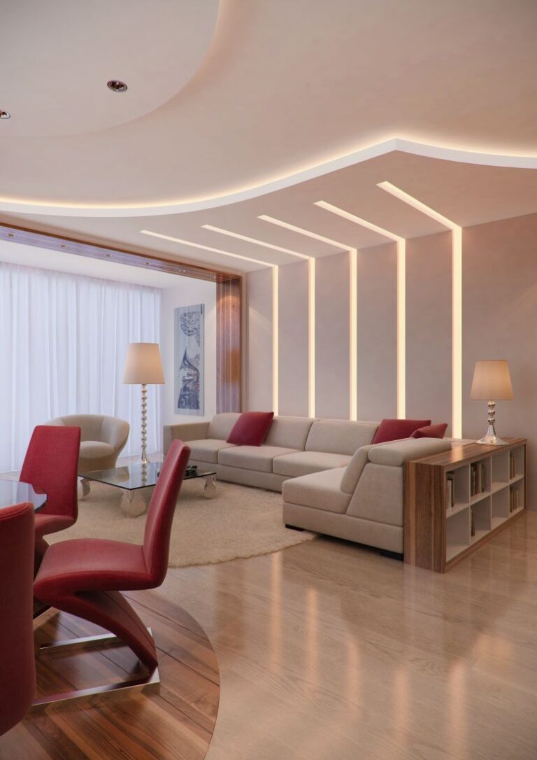 Сочетание беж и коричневого в интерьере гостиной