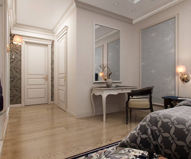 Дизайн классической спальни с декоративными деревцами