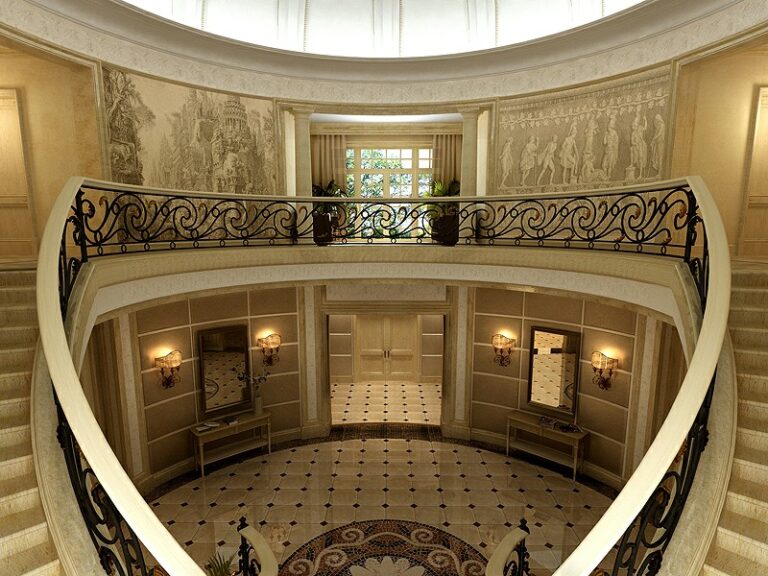 Античные элементы в дизайне верхней части лестницы