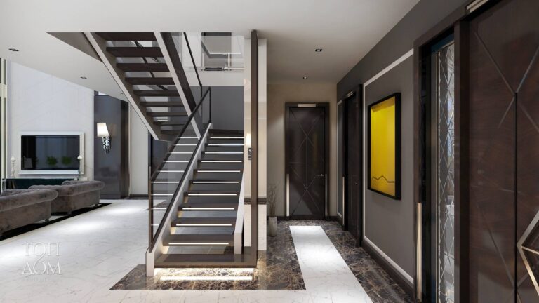 Фото оформления лестницы на 2-й этаж