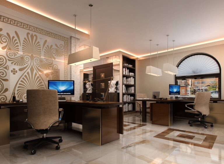 Античный стиль в оформлении рабочего зала в офисе