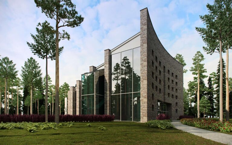 Каменный глухой фасад загородного дома