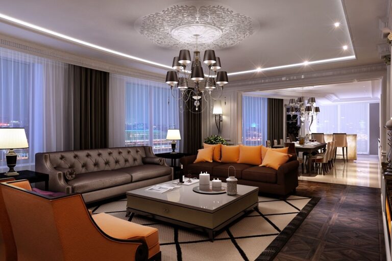 Мебель коричневых тонов в строгом дизайне гостиной