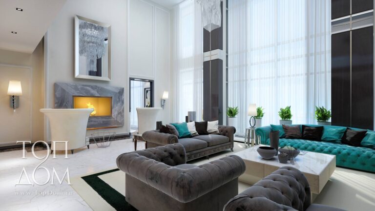 Фото гостиной с бирюзовым акцентов в цвете дивана