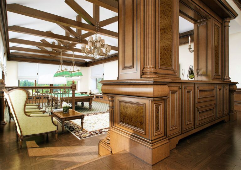 Ореховая барная стойка с панелями из радики