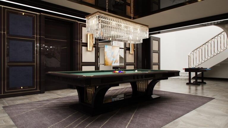 Цвет беж и мокко в интерьере современной бильярдной комнаты