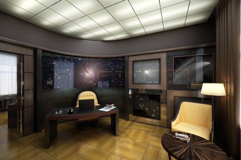 Дизайн кабинета со стеклянными звездными панно