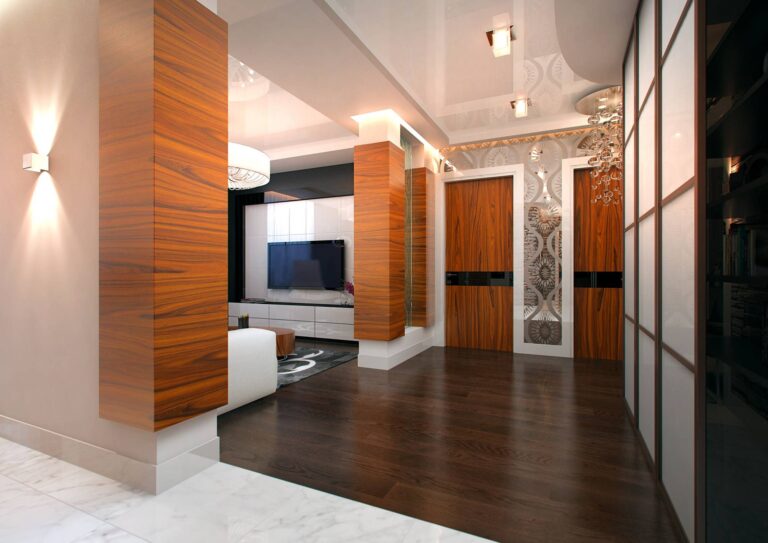 Отделка деревом дизайна прихожей