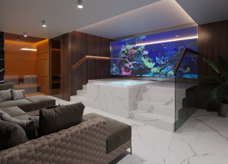 Дизайн СПА с большим аквариумом
