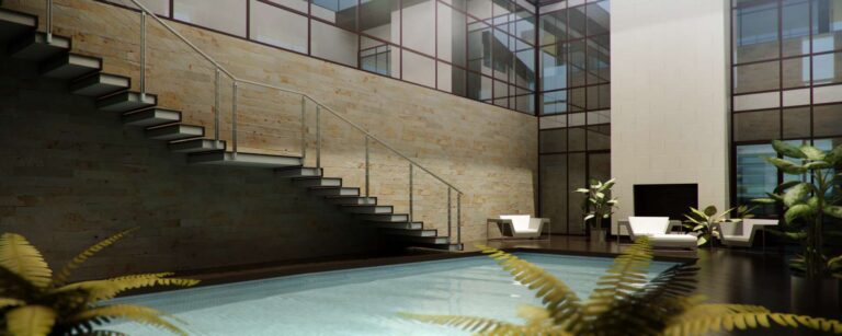 Крытая зона отдыха с бассейном в особняке