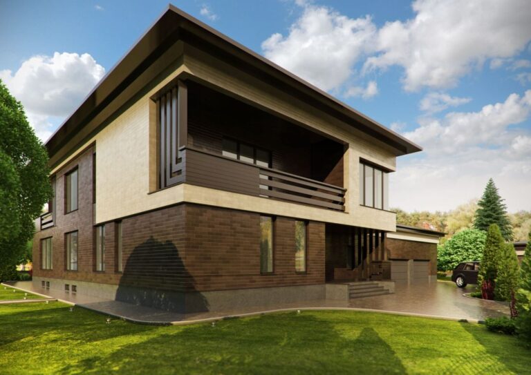 Сочетание светлого и темного кирпича в дизайне загородного дома