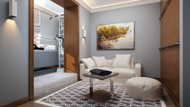 Интерьер балкона со спортзалом