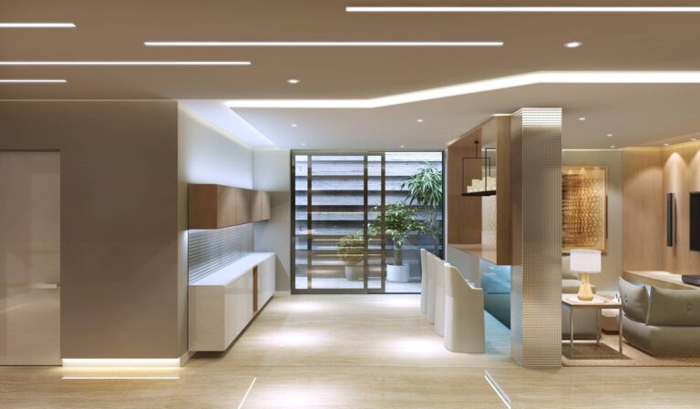 Стильная зона отдыха в сауне, с барной стойкой