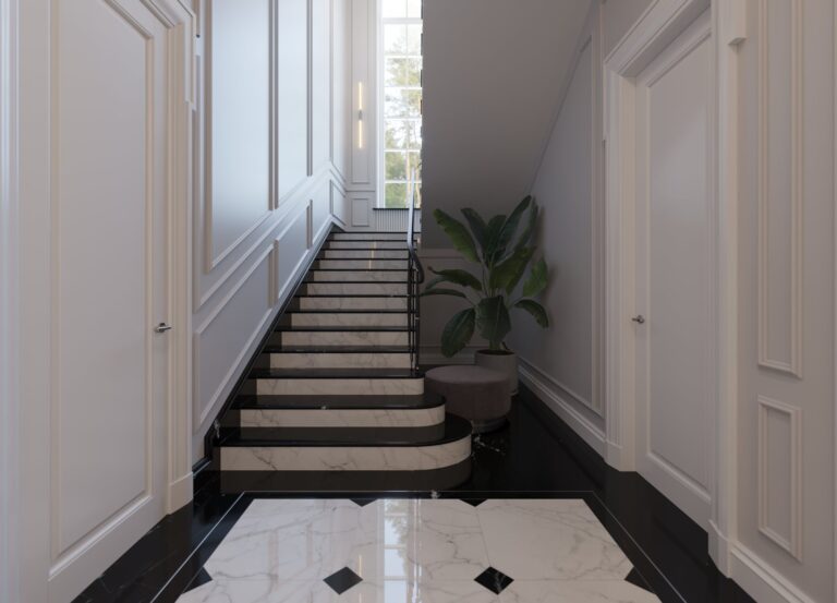 Стеновые панели в отделке лестницы на 2-й этаж