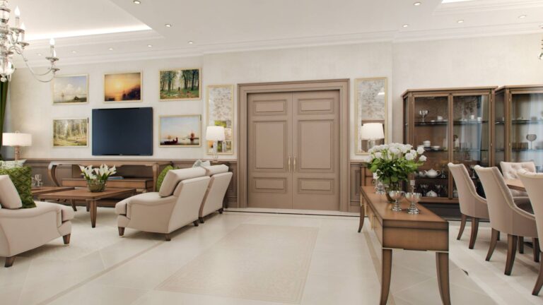 Визуальное зонирование классической гостиной