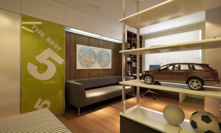 Деревянное панно с подсветкой на стене в дизайне детской