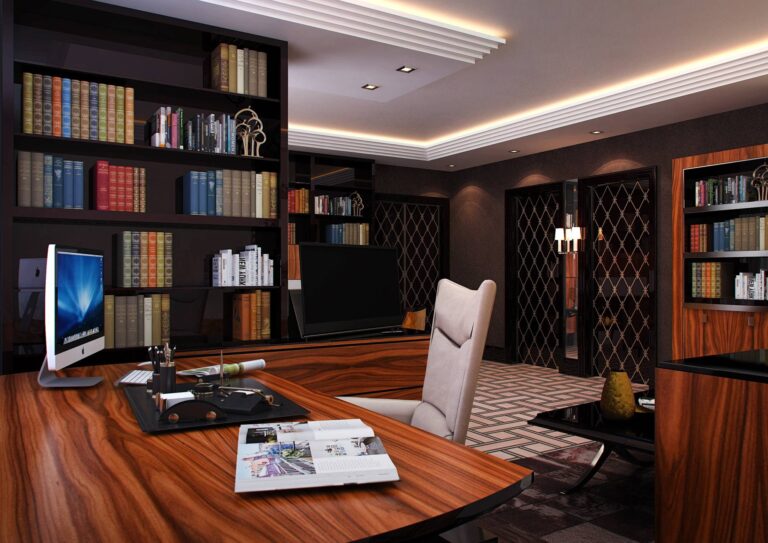 Фото интерьера просторного кабинета