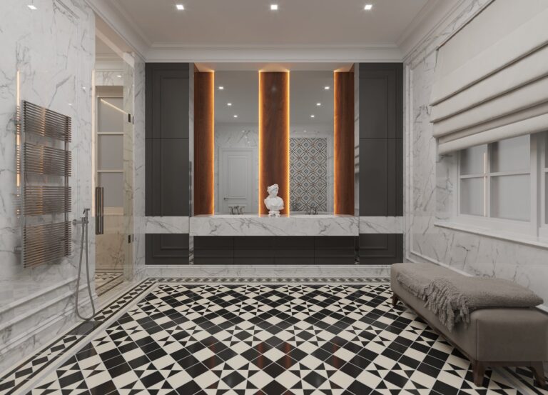 Интерьер большой ванной комнаты