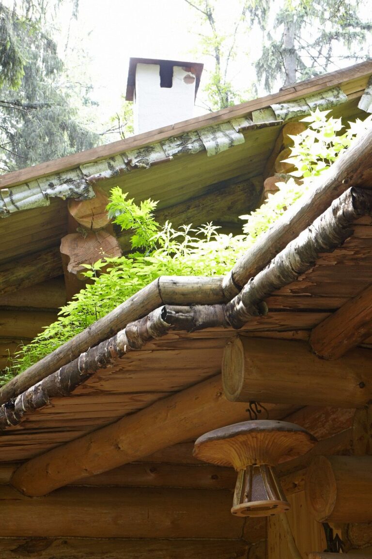 Кровля деревянного дома из эко-материалов и бересты