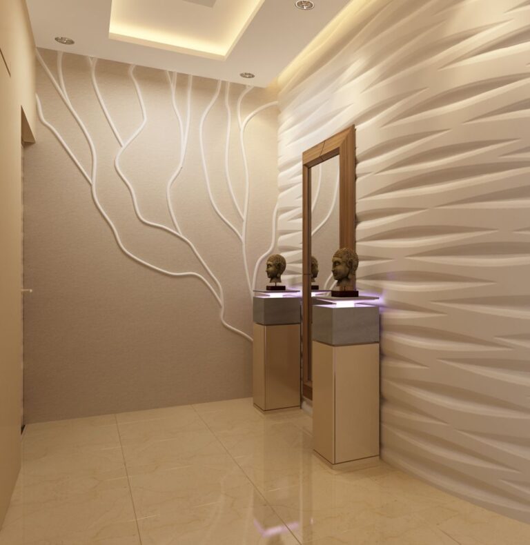 Рельефные стены с волнистым узором в дизайне прихожей