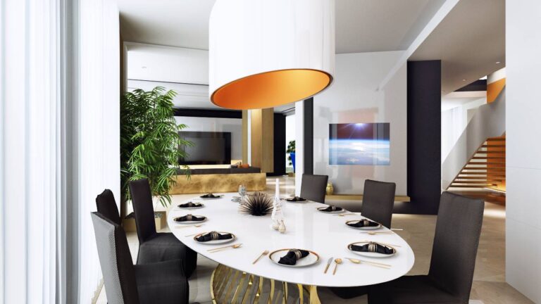 Овальный стол в интерьере обеденной зоны