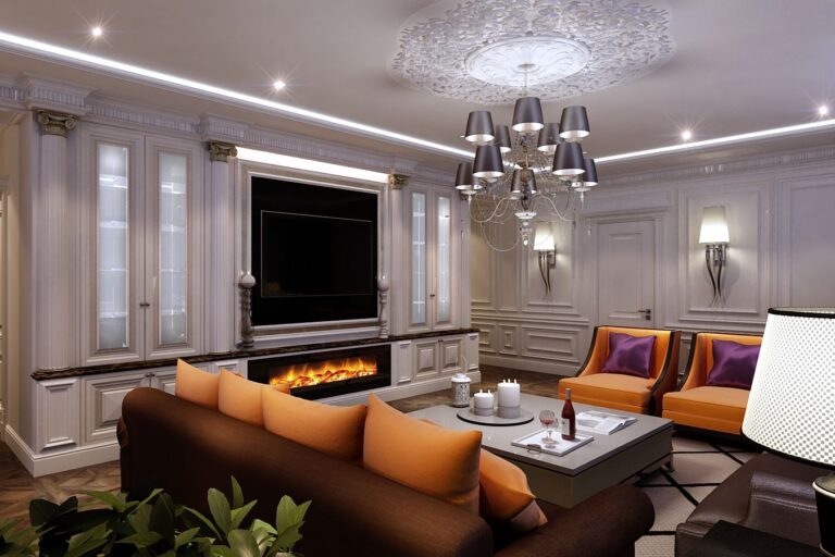 Шикарная люстра цвета графита в оформлении классической гостиной