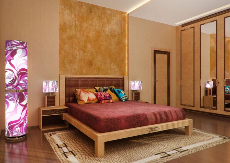 Ковер с узором в оформлении спальни