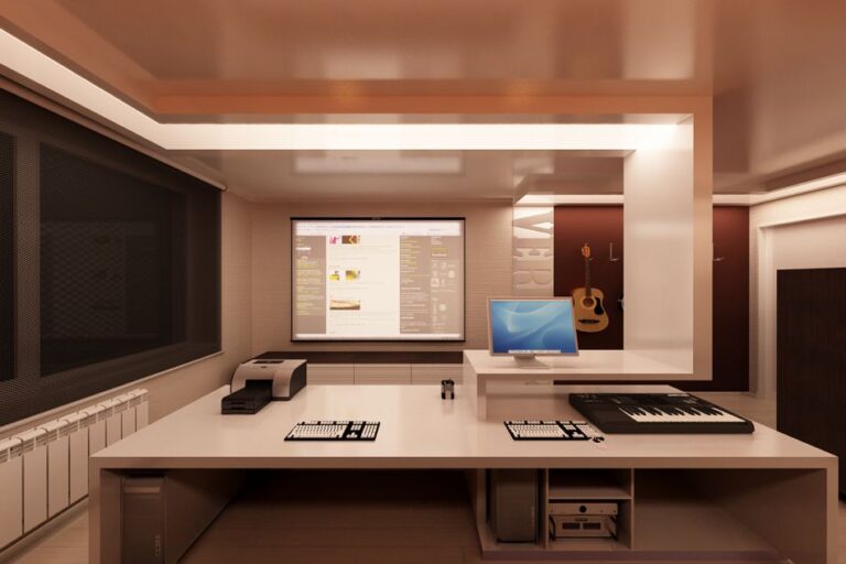 Оформление рабочего кабинета с настенным монитором