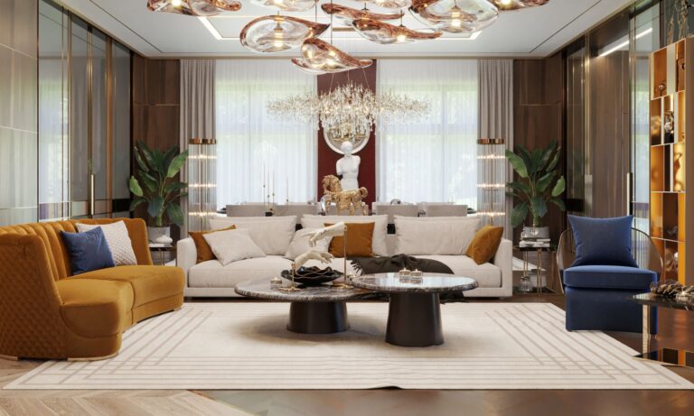 Трехцветная мебель в дизайне современной гостиной