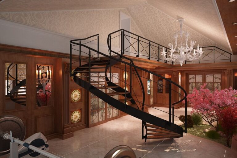 Коричневые деревянные панели в дизайне первого этажа