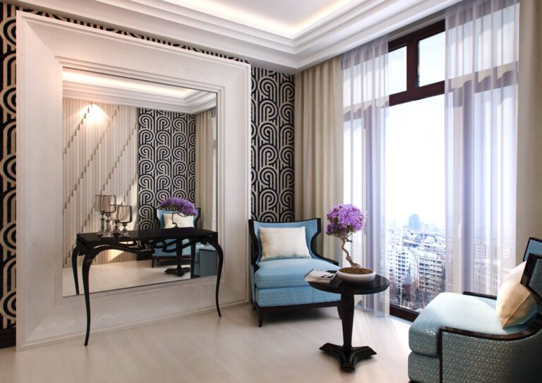 Фото зеркала в просторной гостиной