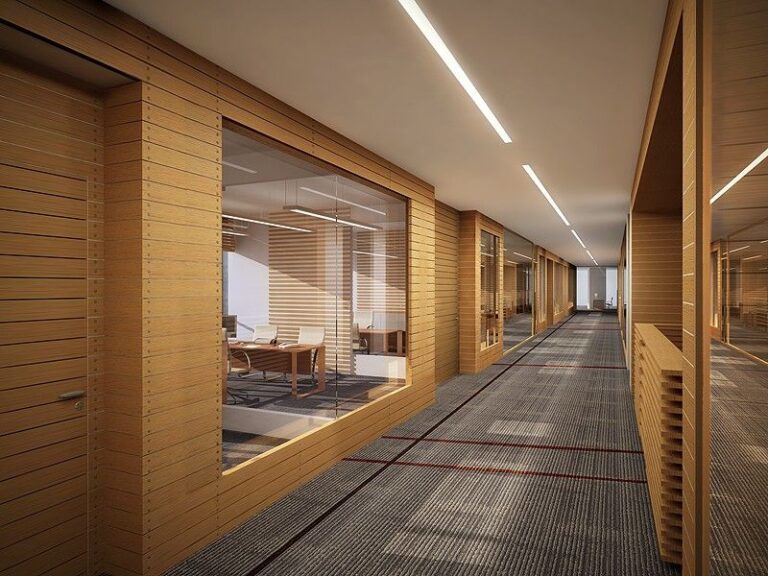 Светло-коричневый цвет в оформлении холла офиса