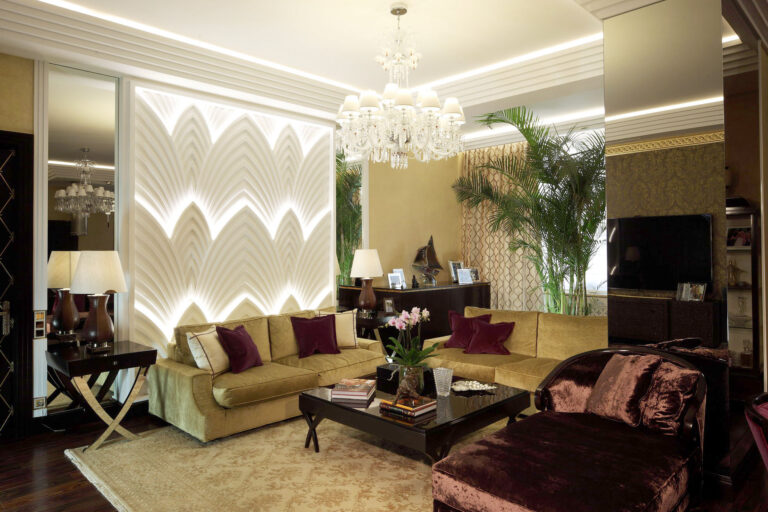 Столики цвета какао в интерьере оливково-бежевой гостиной