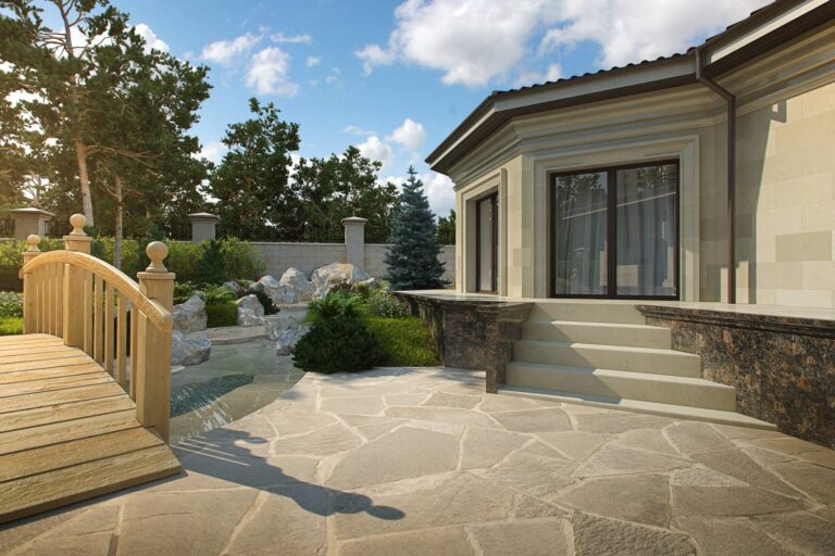 Крытая терраса с зоной барбекю на внутренней стороне дома