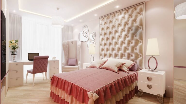 Фото интерьера спальни в розовых тонах