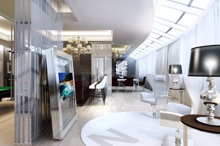 Дизайн столовой со стеклянными перегородками