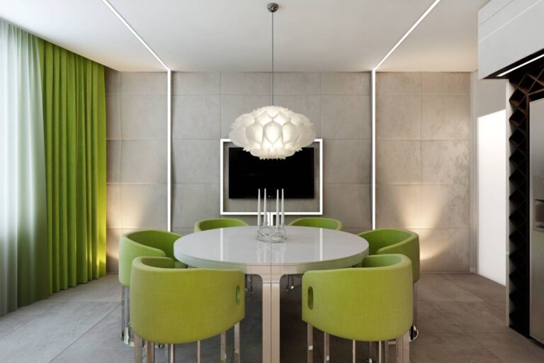 Интерьер столовой с оливковым цветом
