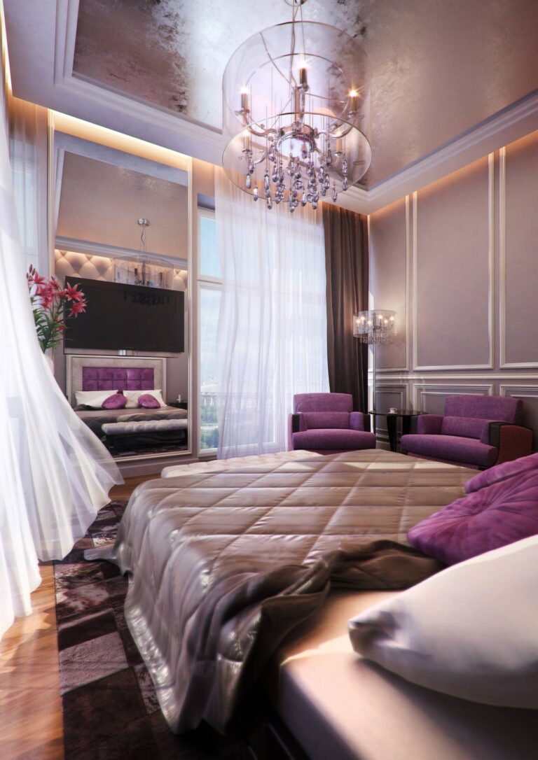 Дизайн спальни с зеркальной панелью