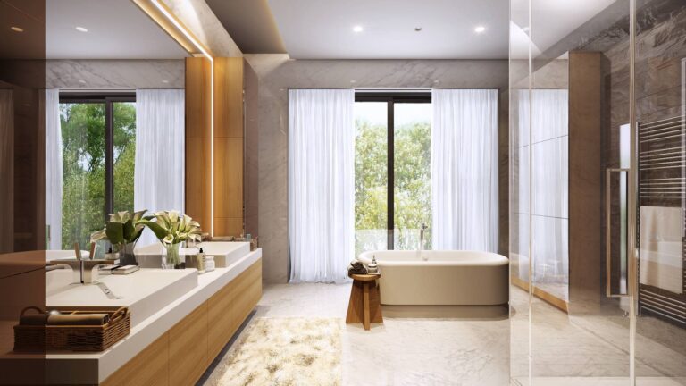 Пастельная цветовая гамма в оформлении ванной комнаты